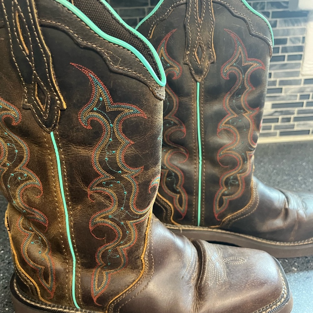 Justin Cowboy Cowgirl  Boots Women Girls Size 9, Brown leather - Picture 8 of 14